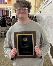 Jared Spiers posing with 5th speaker award